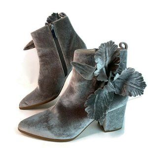 Cecelia New York Womens Mirah Gray Bootie Velvet Flower Block Heel Boots 7 M